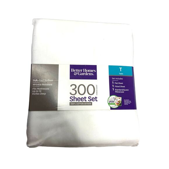 Better Homes & Gardens 100% Cotton Twin 300 Thread Count Sheet Set - Picture 1 of 4